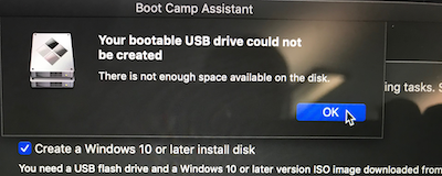 cant install windows with bootcamp