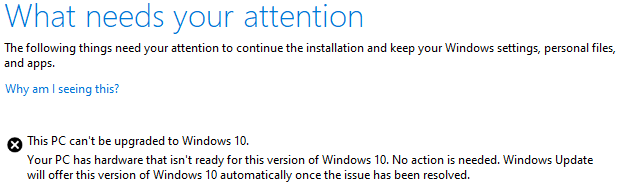 This PC can't be upgraded to Windows 10