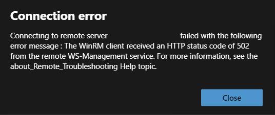 WinRM client received an HTTP status code of 502