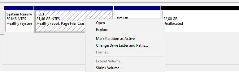 Extend volume grayed out on Windows 10